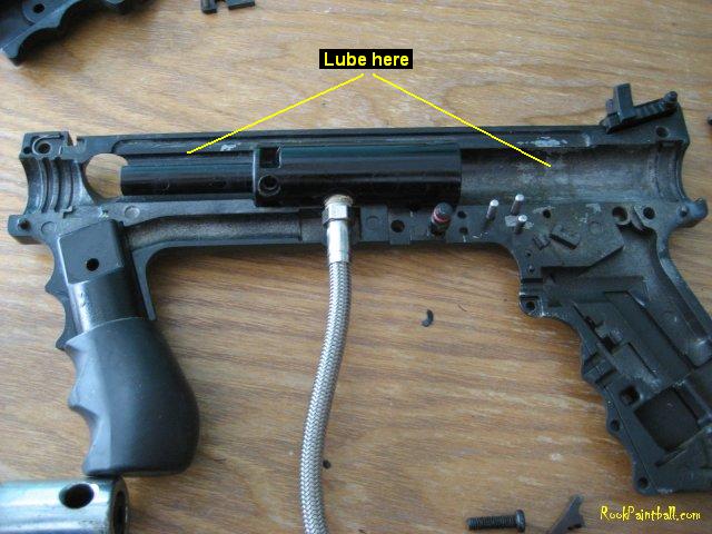 This shows where to place paintball gun oil